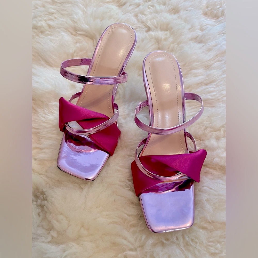Metallic Pink Mule Heels